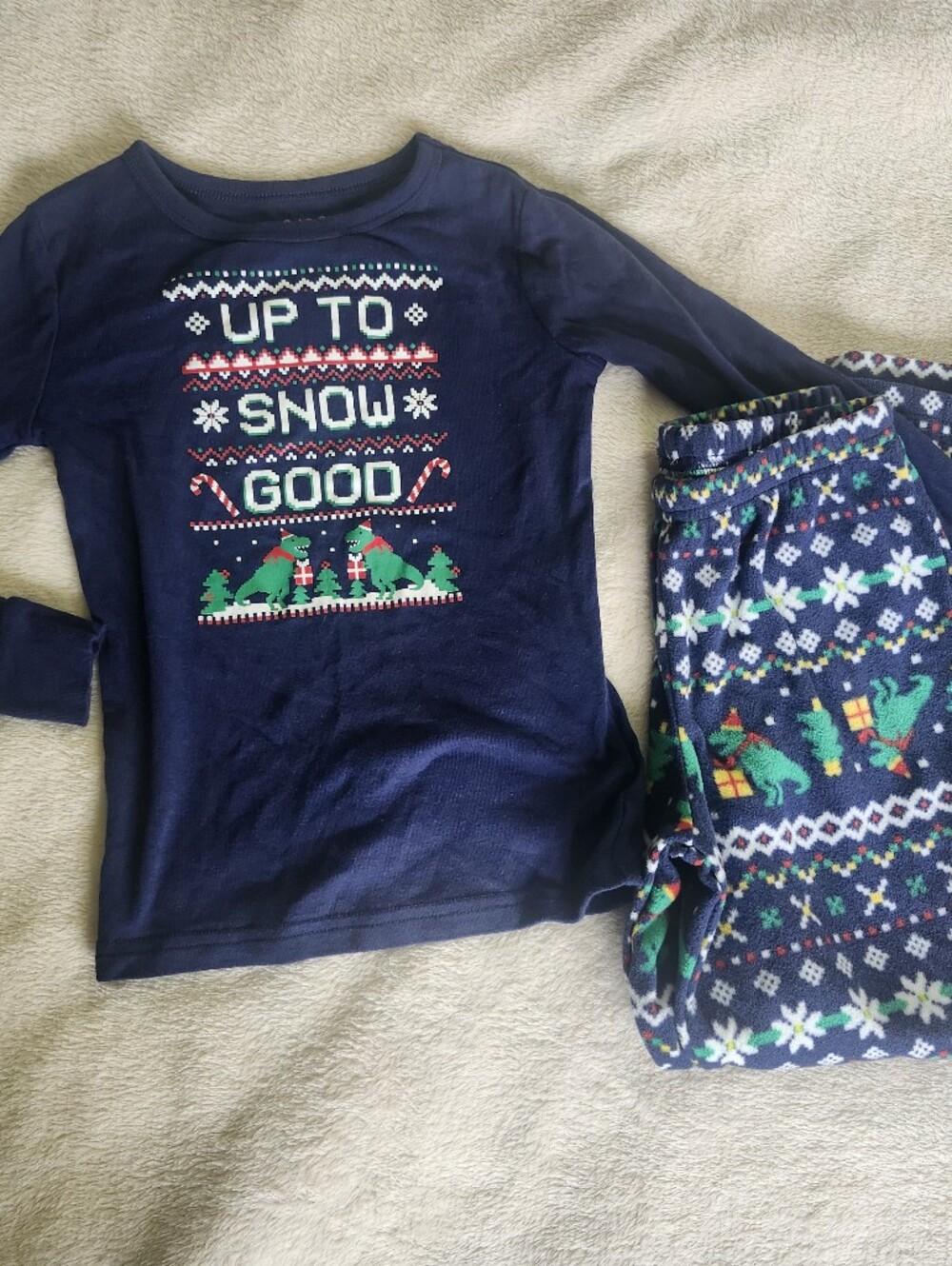 Cat & Jack Navy Blue Holiday Pajama Set with Green Accents